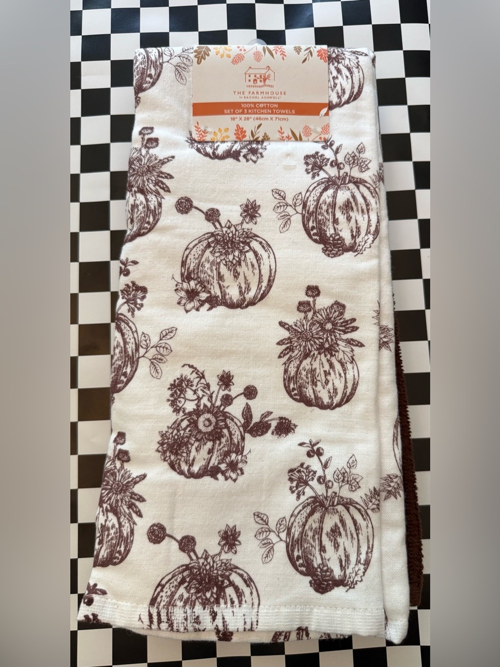 The Farmhouse Collection Pumpkin Print Cotton Kitchen Towels - Brown/White